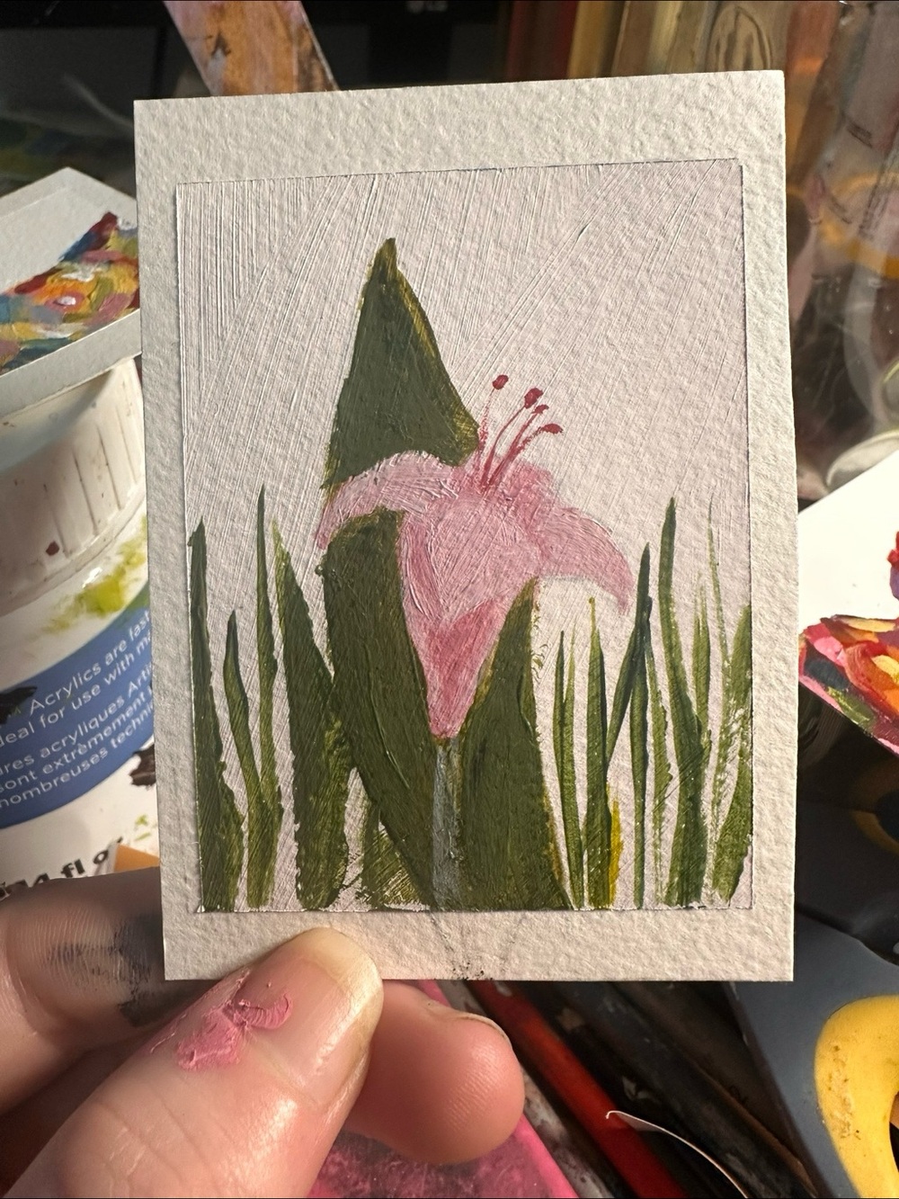 Hand-Painted Pink Lily Floral Art Print